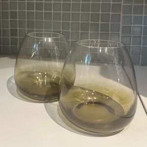 Set of Two Smoke Glass Votive Holders